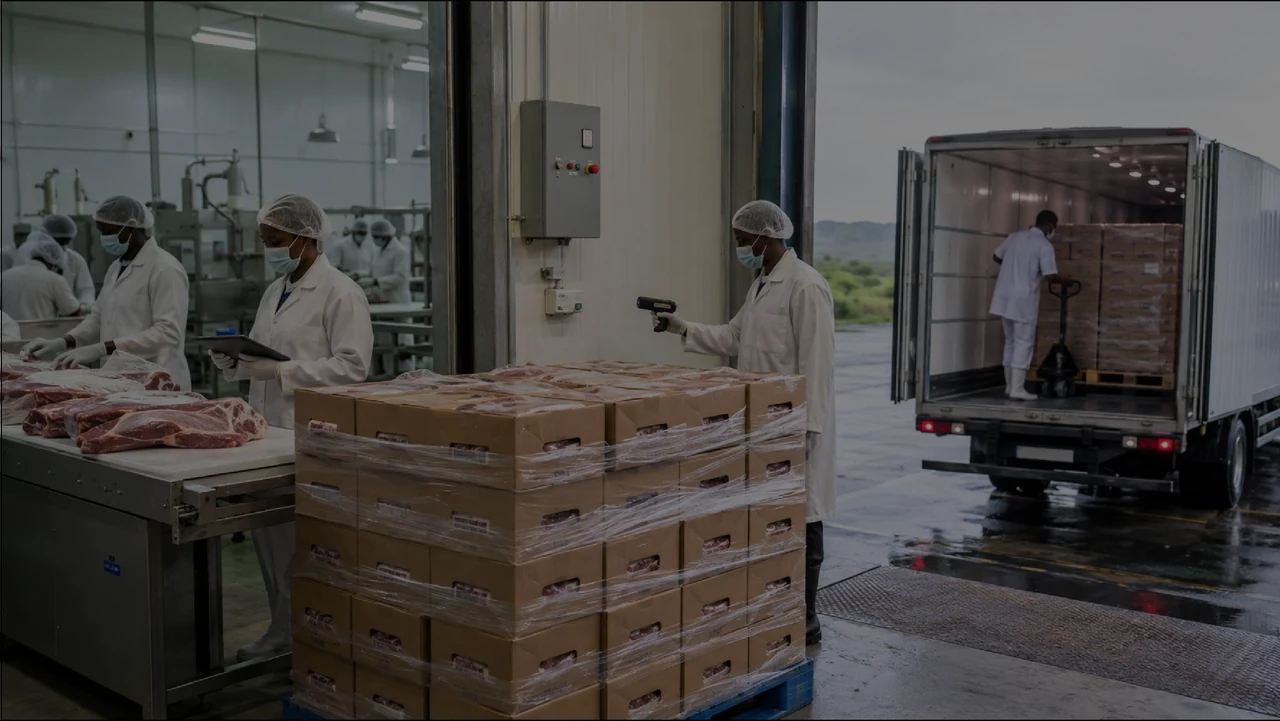Illustration of processing, packing, inspection and refrigerated loading